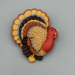 Vtg Hallmark Plastic Tom Turkey Brooch Thanksgiving Autumn Costume Jewelry Pin